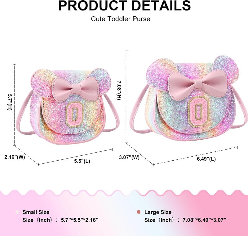 Iqimott Toddler Purse Girl Wallet for 2-10 Year Old Birthday Gift, Personalized Kids Little Mouse Ear Bow Crossbody Shoulder Purse - Image 2